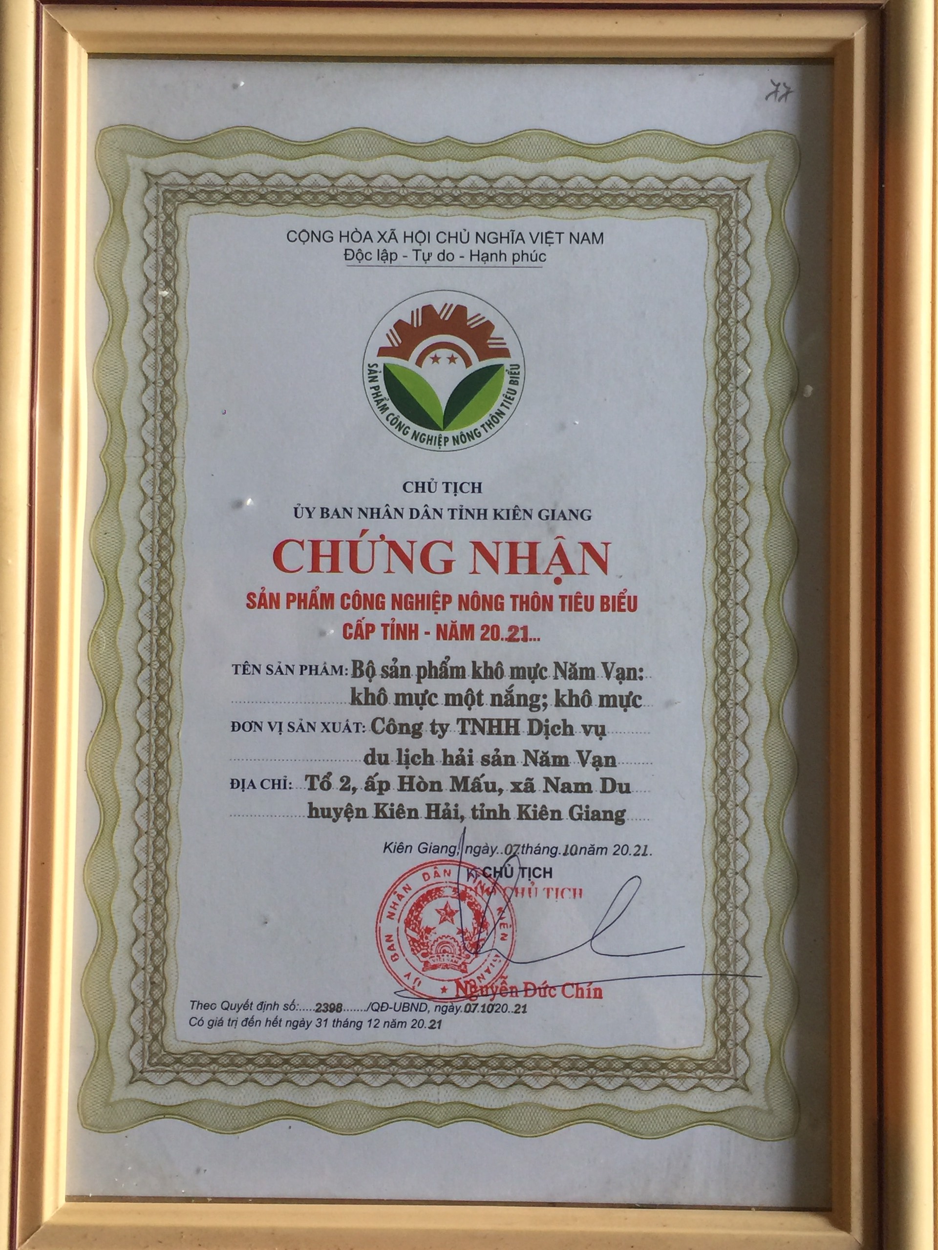 Chứng nhận OCOP khô mực