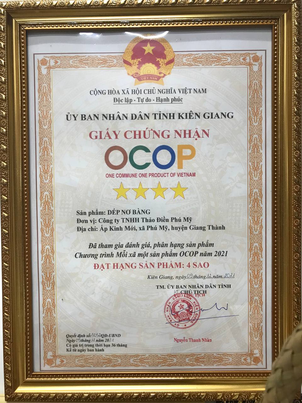 Chứng nhận OCOP - Dép Nơ Bàng