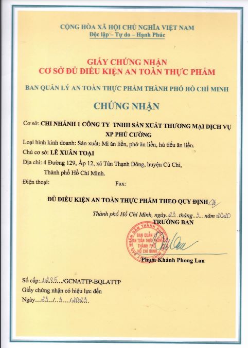 Chứng nhận an toàn thực phẩm