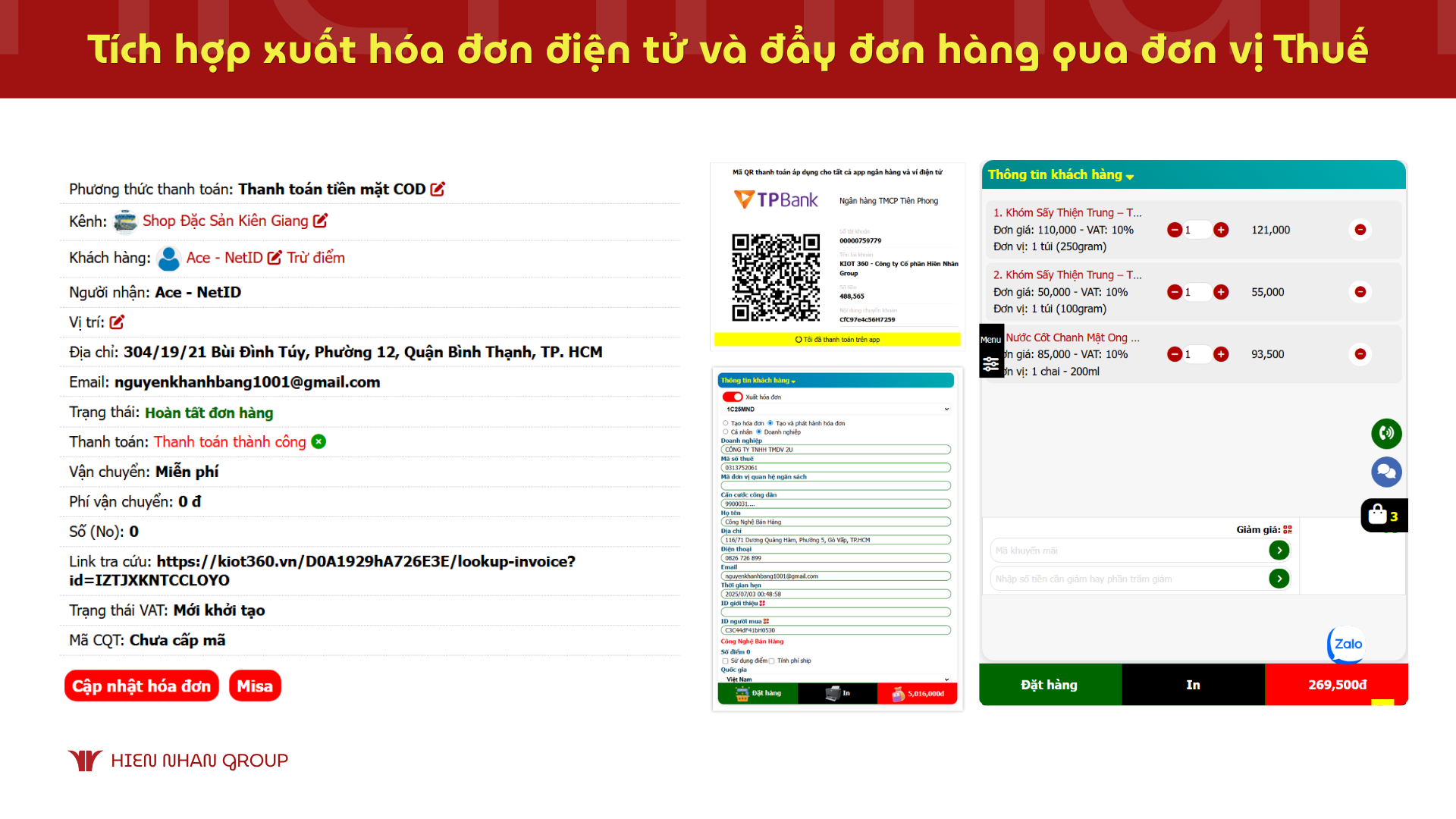Tích hợp xuất hóa đơn điện tử và đẩy đơn hàng qua đơn vị Thuế