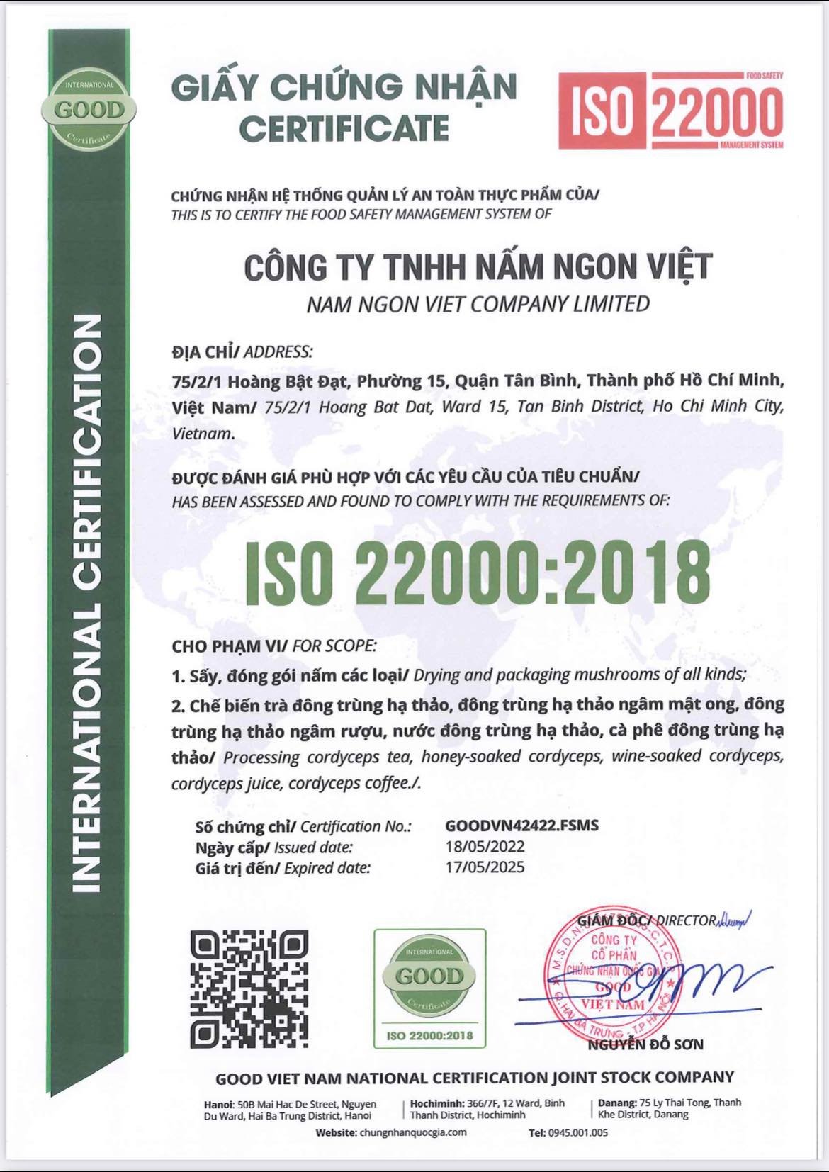 Giấy chứng nhận CERTIFICATE