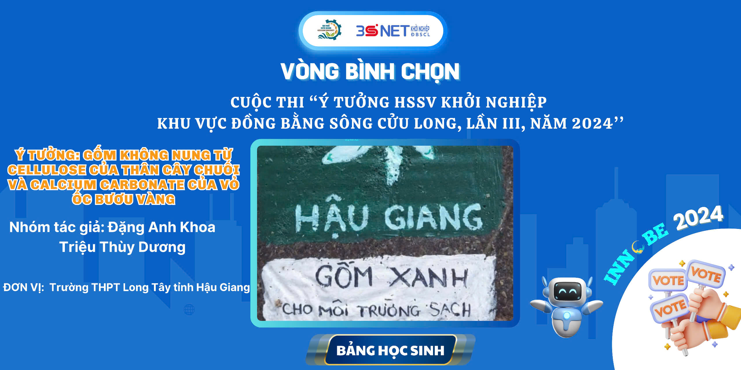 Ý tưởng: Gốm không nung từ Cellulose của thân cây chuối và Calcium Carbonate của vỏ ốc bươu vàng