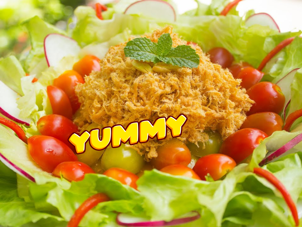 4. Salad rau củ trộn chà bông cá sốt chanh dây