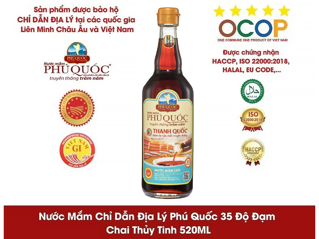 Nước Mắm Phú Quốc Thanh Quốc 35 Độ Đạm - Chai Thủy Tinh 520ml