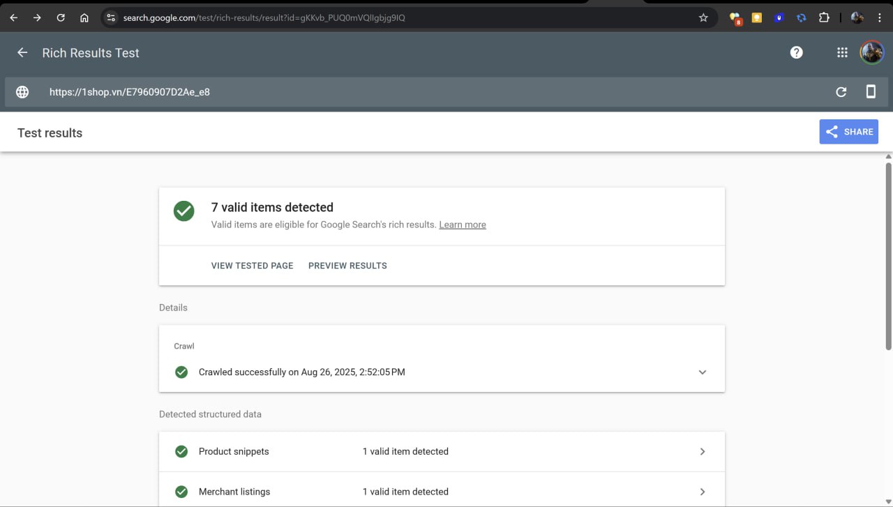 Bài test thể hiện chuyên môn: tối ưu seo cấu trúc (Google rich results test)