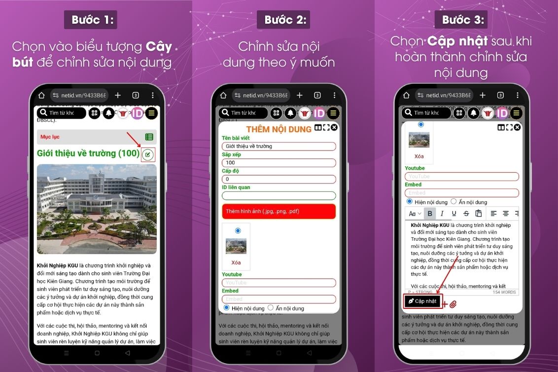 Sửa nội dung trong trang chính