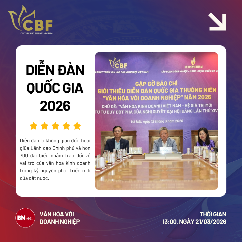 Diễn Đàn Quốc Gia Thường Niên “Văn Hóa Với Doanh Nghiệp” 2026: Nơi Văn Hóa Trở Thành Sức Mạnh Cạnh Tranh Của Doanh Nghiệp