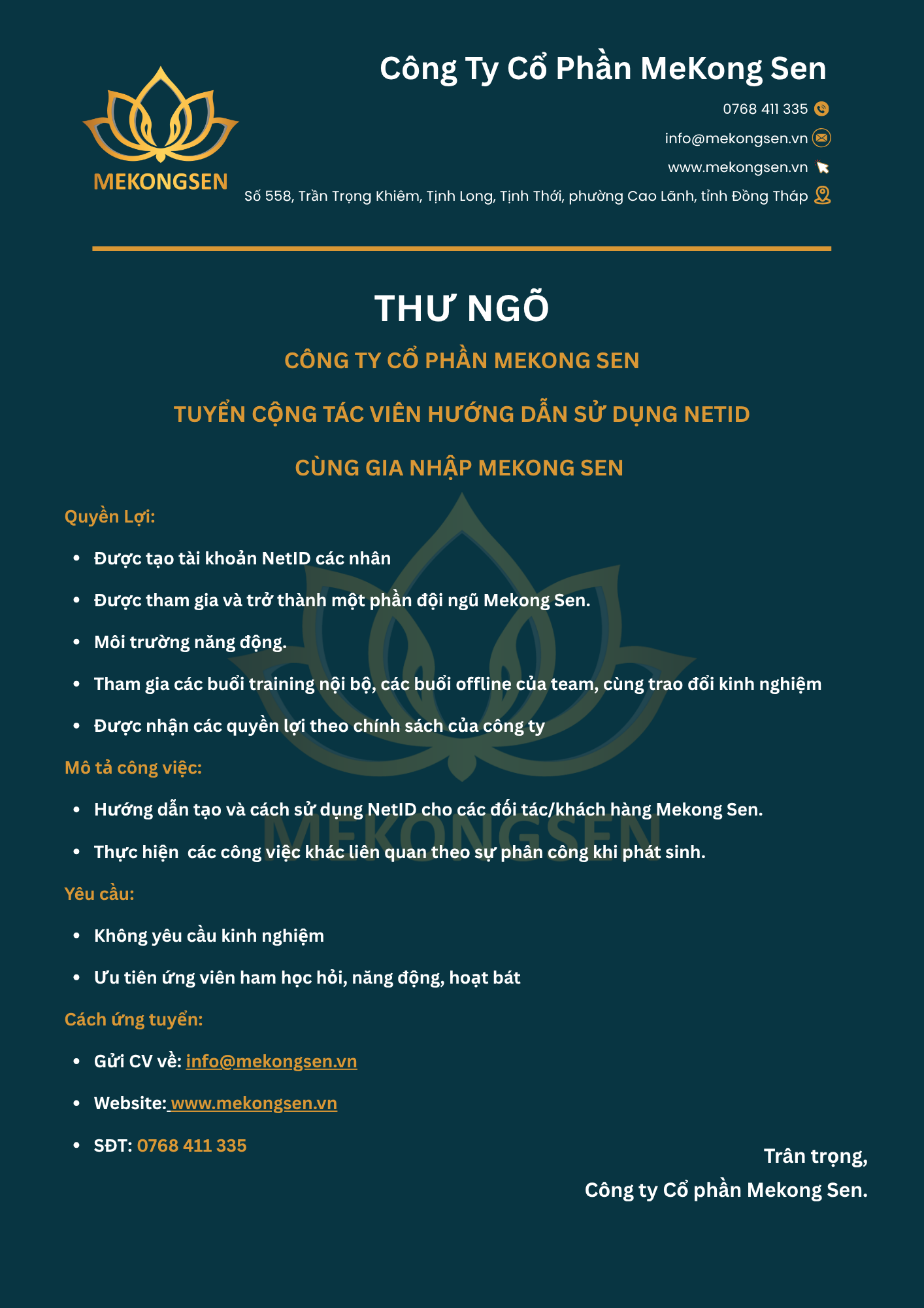 Công Ty Cổ Phần Mekong Sen Tuyển Cộng Tác Viên Hướng Dẫn Sử Dụng NetID