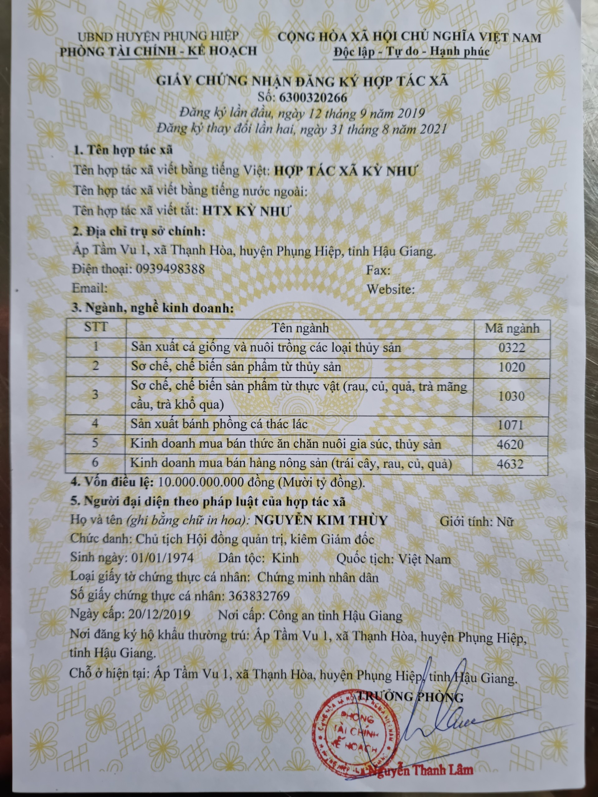 Giấy chứng nhận Đăng ký Hợp tác xã