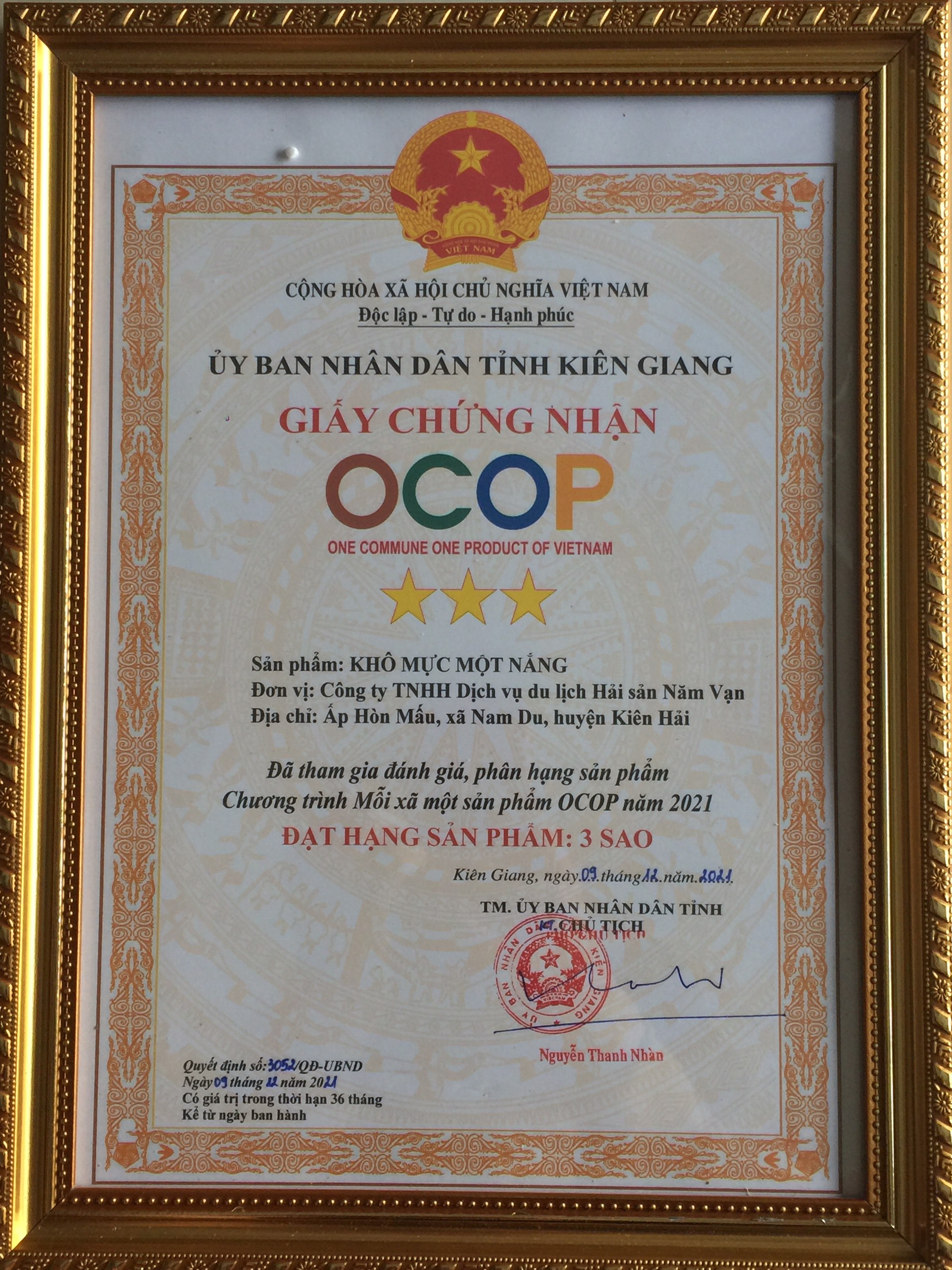 Chứng Nhận OCOP Khô Mực