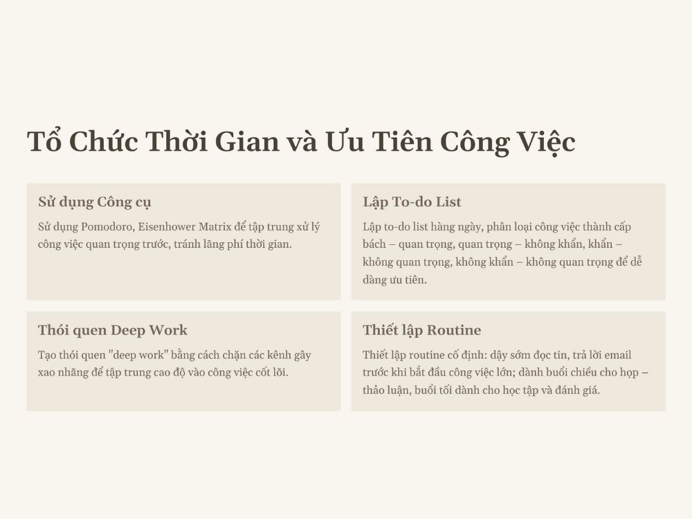 4. Tổ chức thời gian và ưu tiên công việc