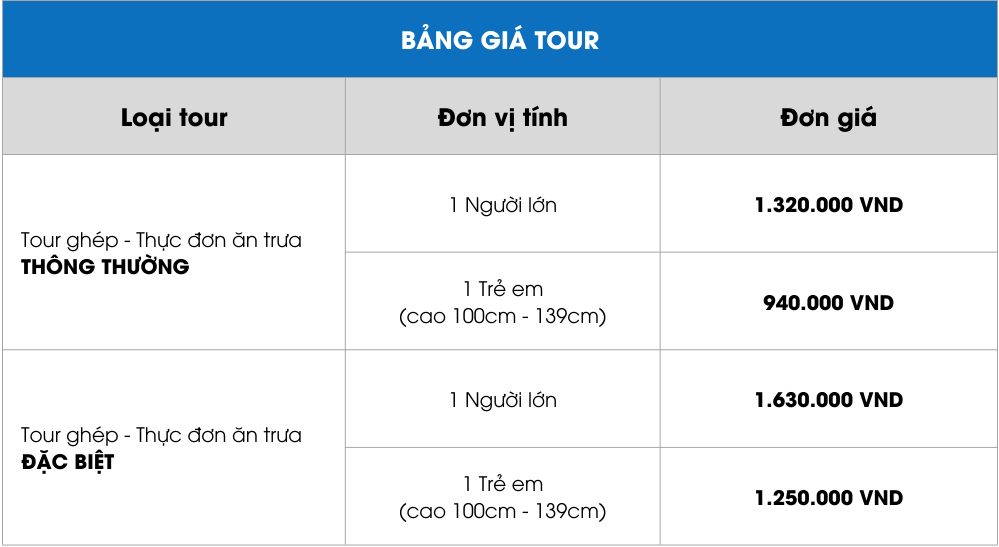 Bảng giá Tour ghép