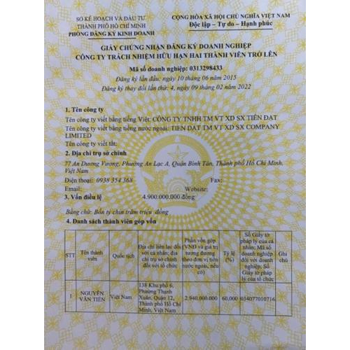 1. Giấy chứng nhận đăng ký doanh nghiệp