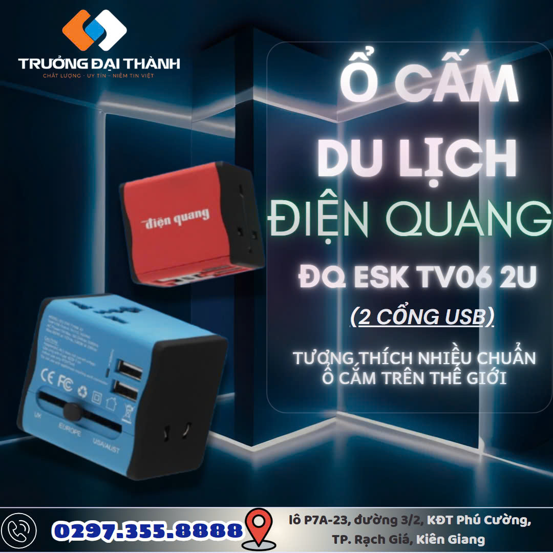 4867DeD8EbH7B59 Ổ cắm du lịch Điện Quang ĐQ ESK TV06 2U ( 2 cổng USB )