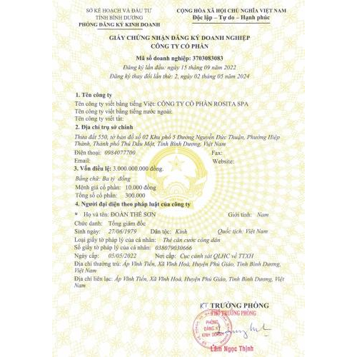 1. Giấy chứng nhận đăng ký kinh doanh