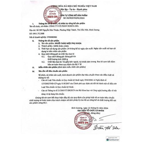 8. Bản tự công bố sản phẩm muỗi phụ khoa