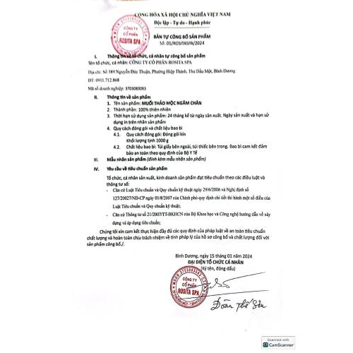 7. Bản tự công bố sản phẩm muối ngâm chân