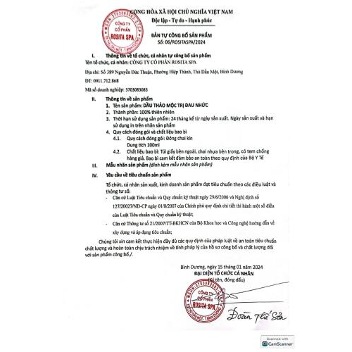 3. Bản tự công bố sản phẩm dầu đau nhức