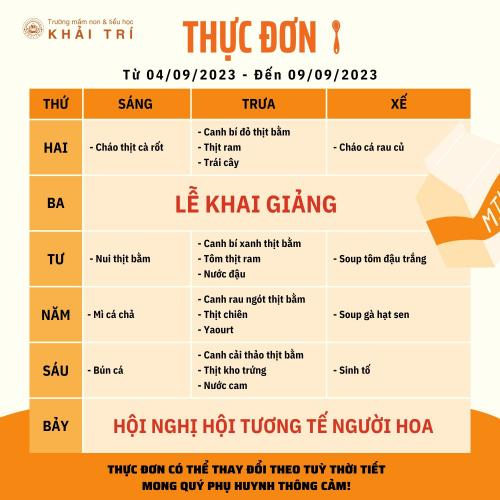 Thực Đơn Tuần Mới - Mỗi Ngày Bé Ăn Gì Tại Khải Trí