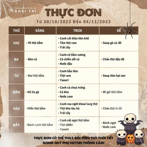 Thực Đơn Tuần Mới (Từ 30/10 Đến 04/11/2023)