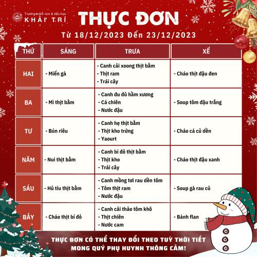 Thực Đơn Tuần Mới (Từ 18/12 Đến 23/12)