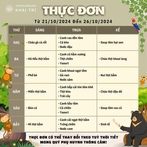 Thực Đơn Tuần Mới (Từ 21/10/2024 - 26/10/2024)