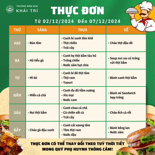 Thực Đơn Tuần Mới (Từ 02/12/2024 - 07/12/2024)