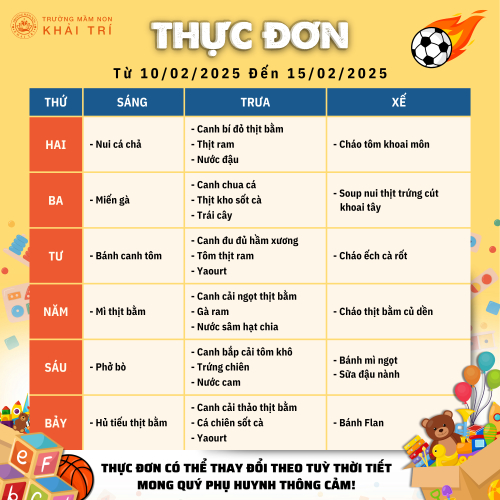 Thực Đơn Tuần Mới (Từ 10/02/2025 - 15/02/2025)