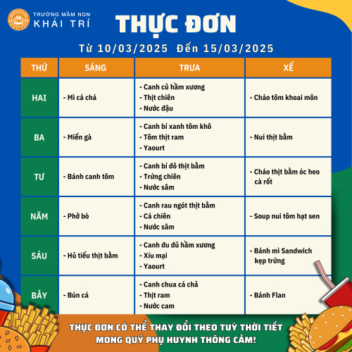 Thực Đơn Tuần Mới (Từ 10/03/2025 - 15/03/2025)