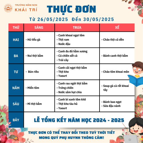 Thực Đơn Tuần Mới (Từ 26/05/2025 - 30/05/2025)