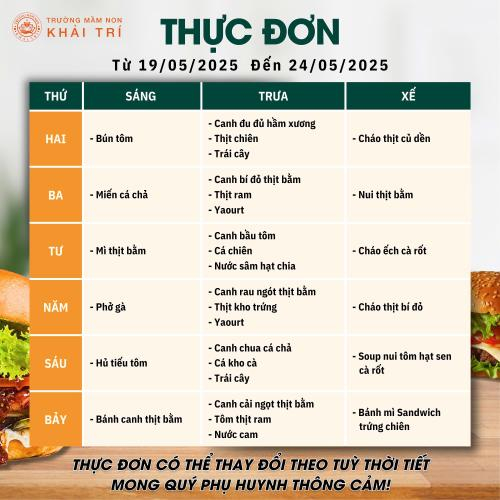Thực Đơn Tuần Mới (Từ 19/05/2025 - 24/05/2025)
