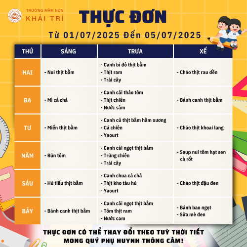 Thực Đơn Tuần Mới (Từ 01/07/2025 - 05/07/2025)