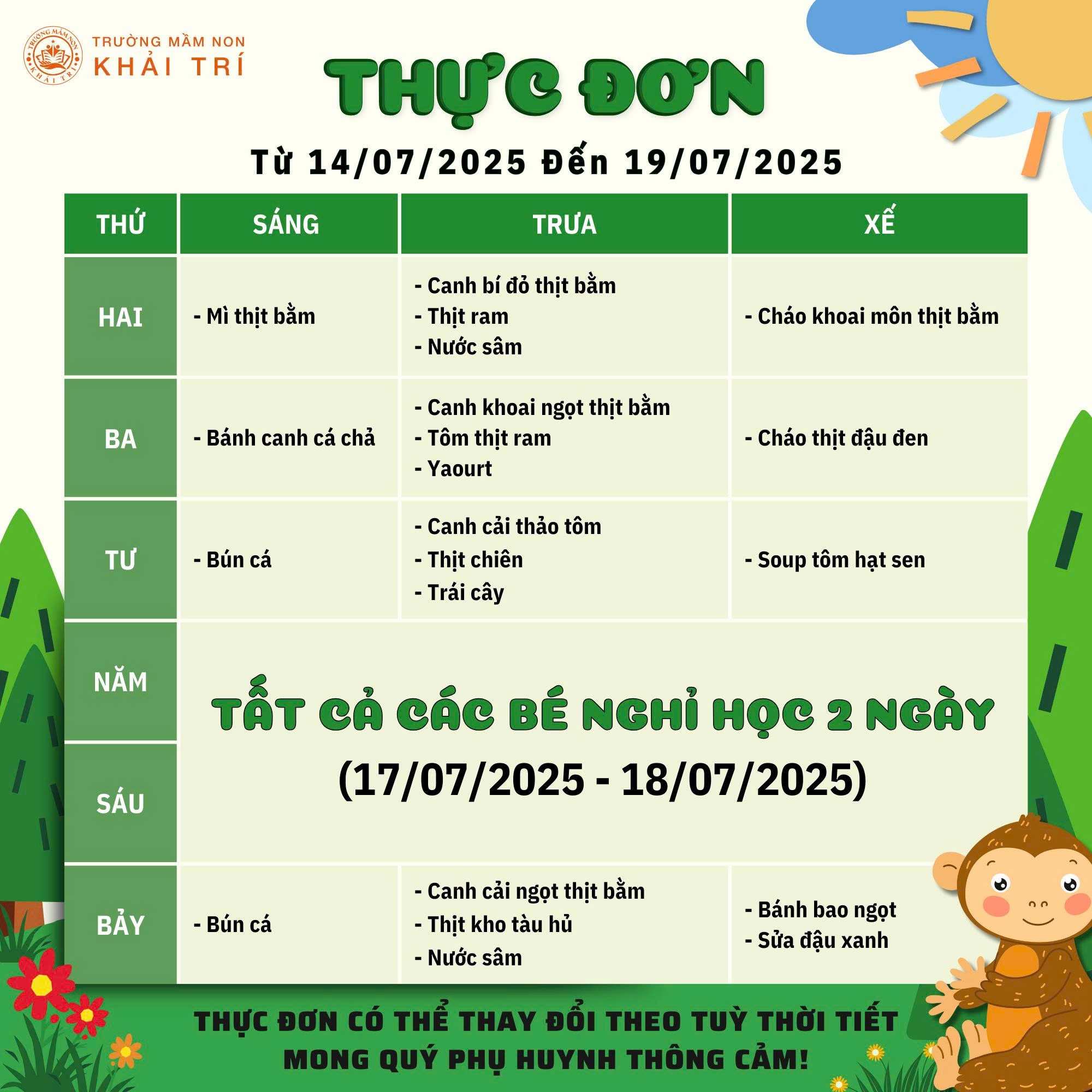 Thực Đơn Tuần Mới (Từ 14/07/2025 - 19/07/2025)
