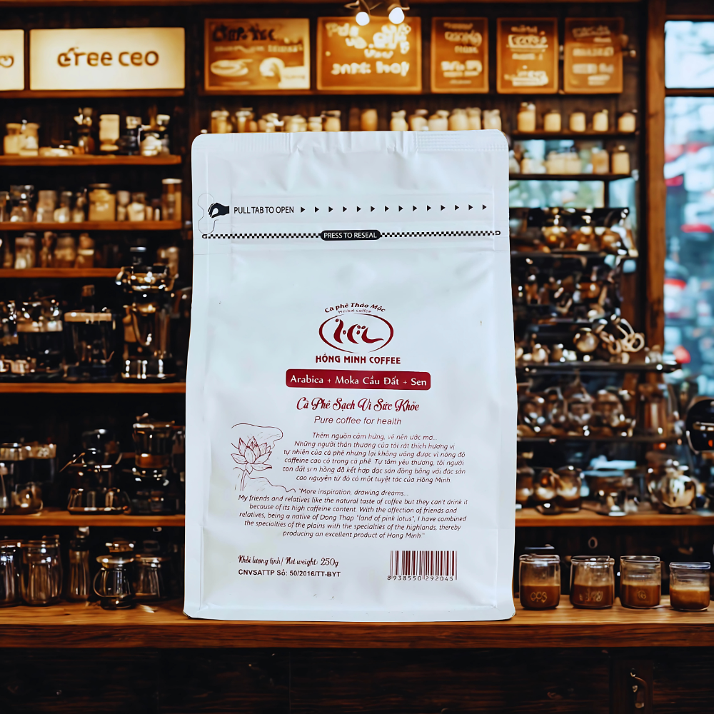 CbC2E3A2H36fEd3 Hồng Minh Coffee – Sự Kết Hợp Tinh Tế Giữa Arabica, Moka Cầu Đất và Hương Sen Thanh Nhẹ