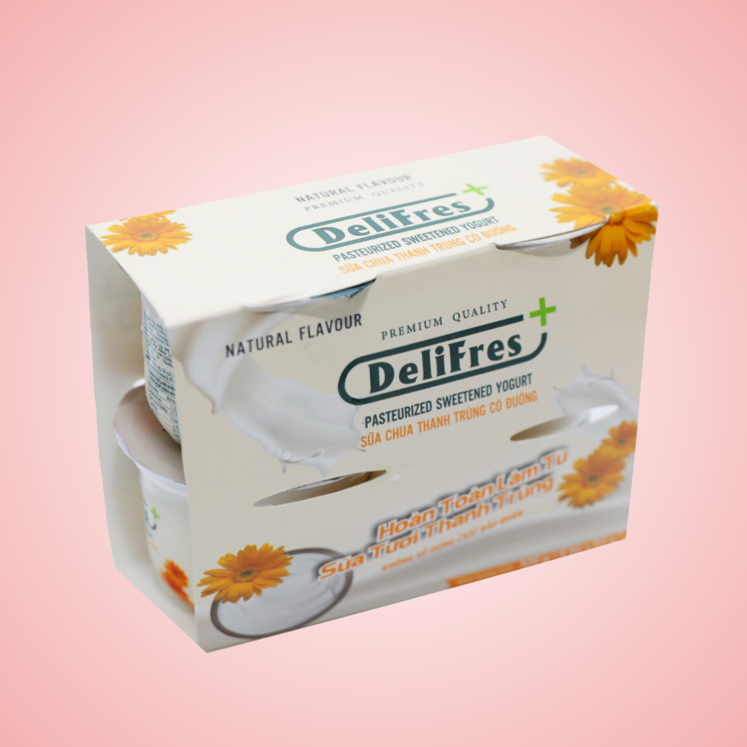 Lốc 4 Hộp Sữa Chua Ăn Thanh Trùng DeliFres + Có Đường Hộp 80g