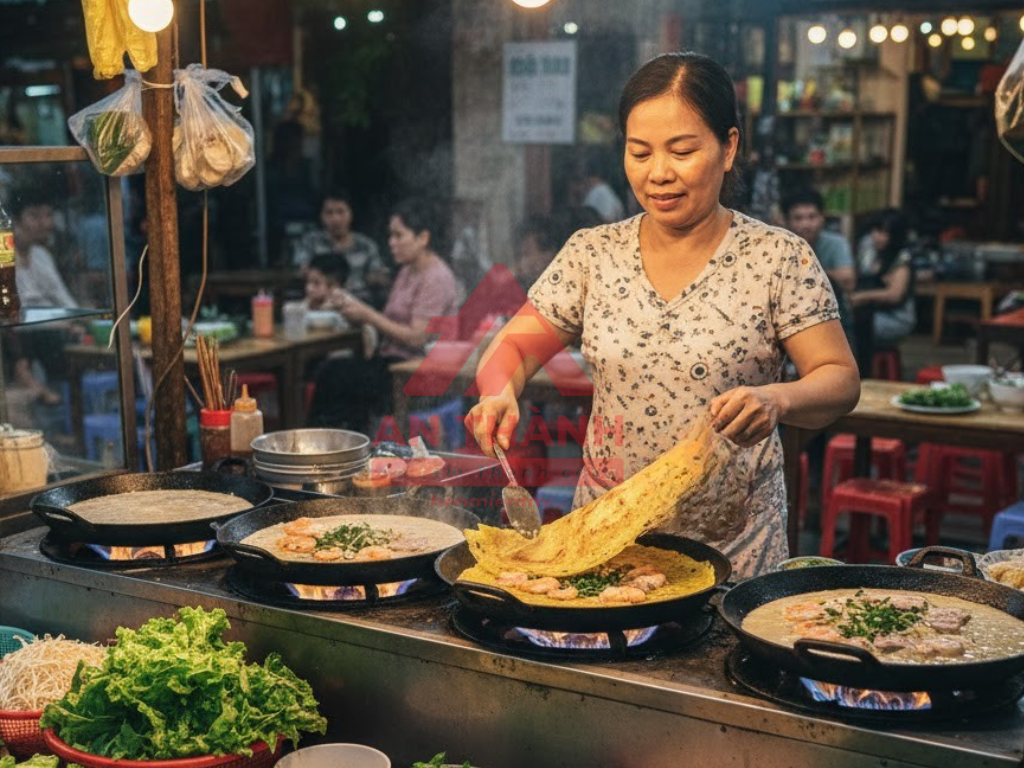 Giữ lửa ổn định để bánh xèo luôn giòn ngon