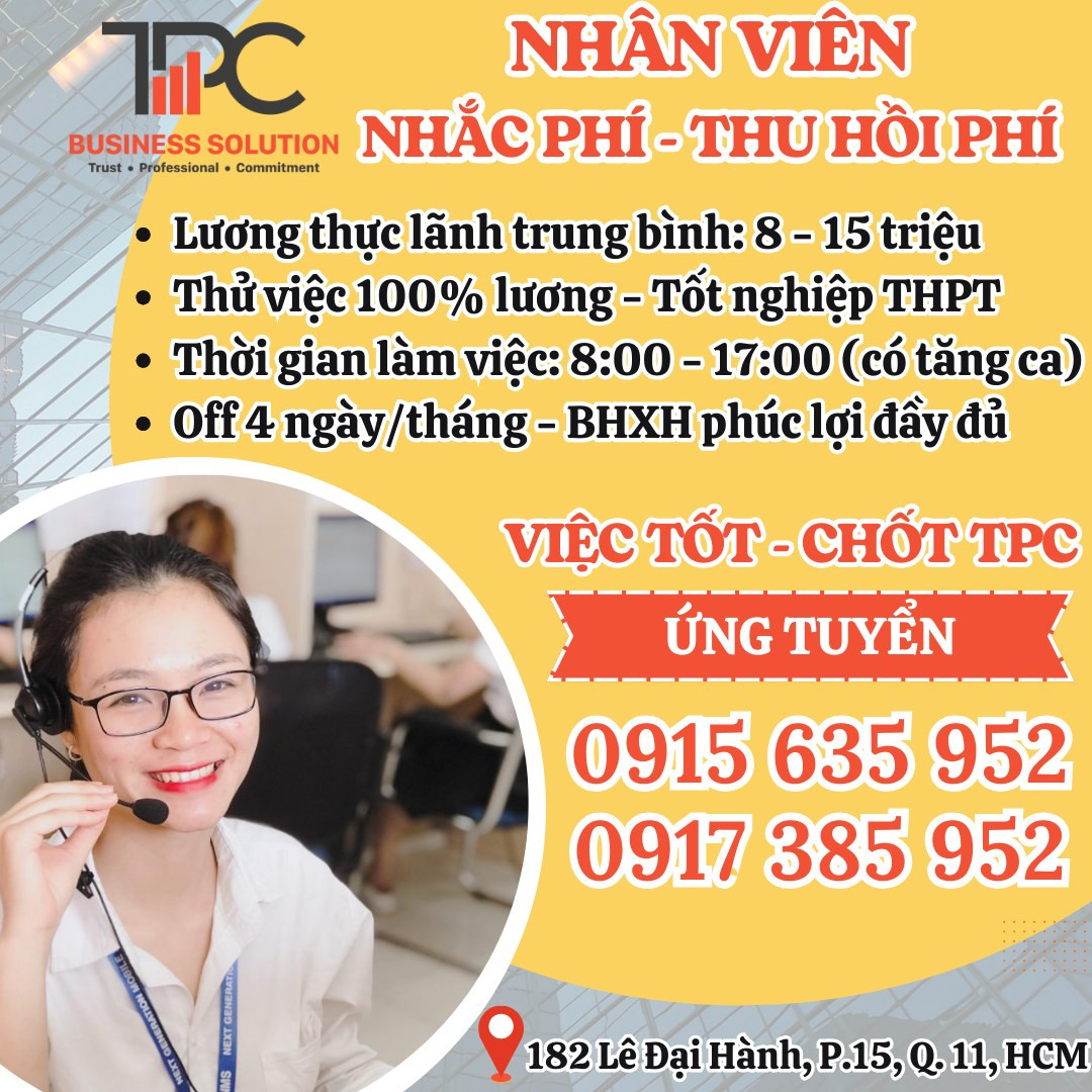 Tuyển Dụng Nhân Viên Nhắc Phí - Thu Hồi Phí