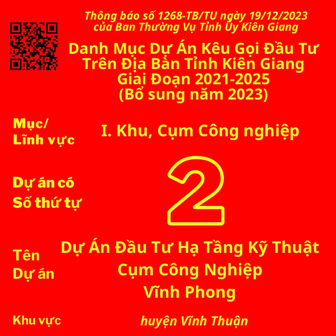 Dự án có Số TT 2: Dự Án Đầu Tư Hạ Tầng Kỹ Thuật Cụm Công Nghiệp Vĩnh Phong