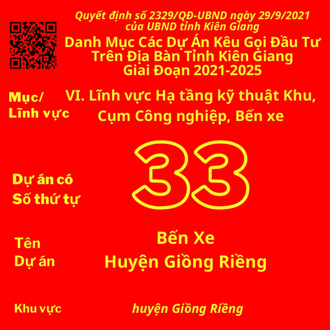 Dự Án Có Số TT 33: Bến Xe Huyện Giồng Riềng