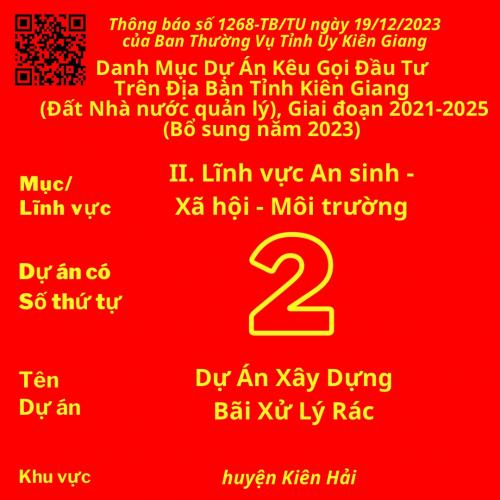 Dự án có Số TT 2: Dự Án Xây Dựng Bãi Xử Lý Rác