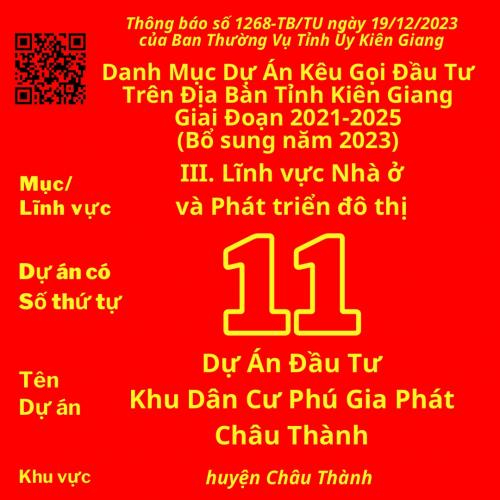 Dự án có Số TT 11: Dự Án Đầu Tư Khu Dân Cư Phú Gia Phát Châu Thành