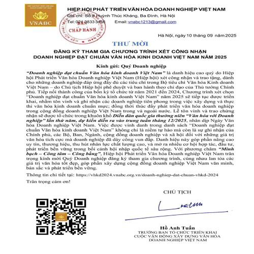 CLB Văn Hóa Doanh Nghiệp TP.HCM Phát Động Doanh Nghiệp Tham Gia Xét Công Nhận “Doanh Nghiệp Đạt Chuẩn Văn Hóa Kinh Doanh Việt Nam 2025”