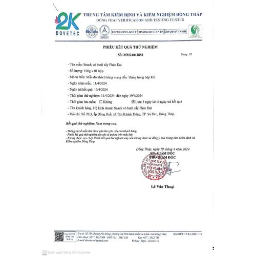 Phiếu kết quả thử nghiệm