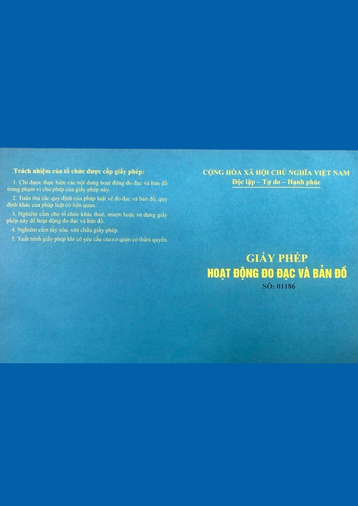 Giấy phép hoạt động đo đạc và bản đồ