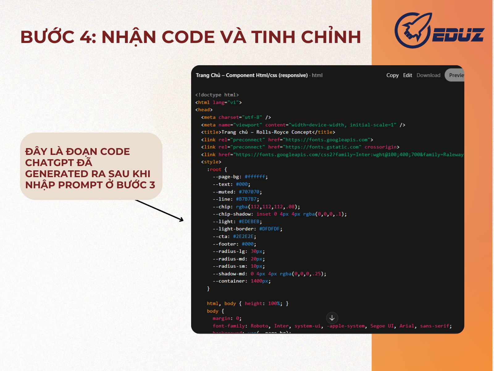 Bước 4: Nhận Code và Tinh Chỉnh