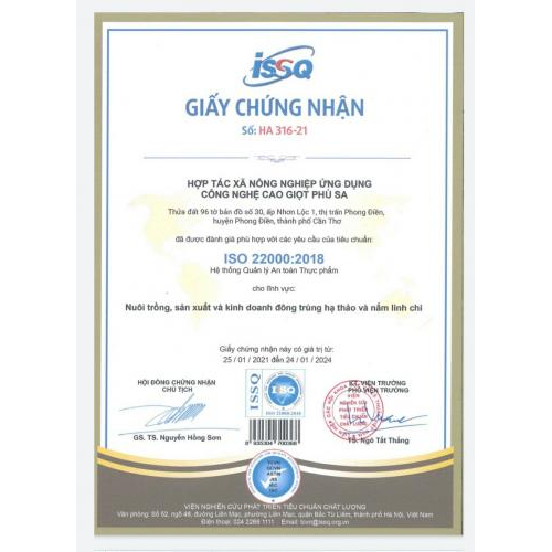 Giấy chứng nhận ISO 22000:2018 HTX GIỌT PHÙ SA